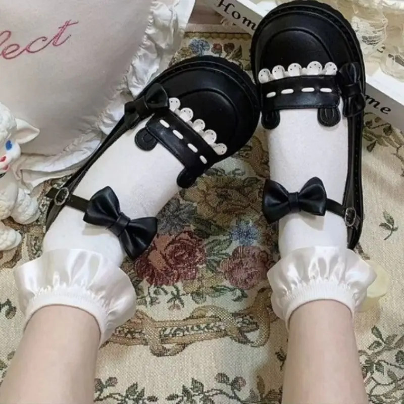 Women's Fashion Flat Shoes Spring New Round Head Shallow Mouth Butterfly Knot Splicing Thick Sole Non-slip Shoes