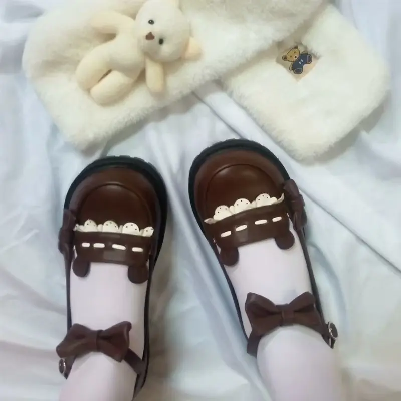 Women's Fashion Flat Shoes Spring New Round Head Shallow Mouth Butterfly Knot Splicing Thick Sole Non-slip Shoes