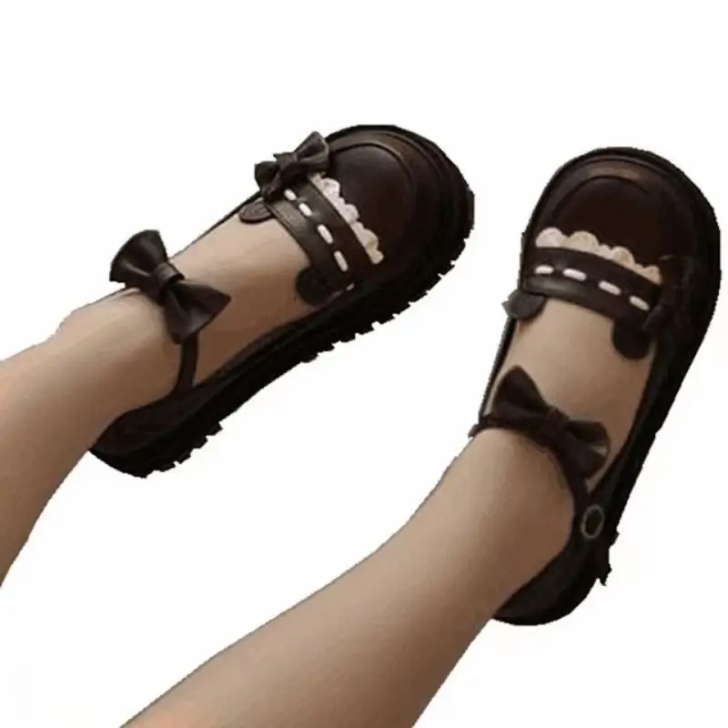 Women's Fashion Flat Shoes Spring New Round Head Shallow Mouth Butterfly Knot Splicing Thick Sole Non-slip Shoes