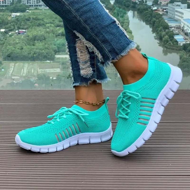 Women's Single Shoes Autumn New Round Head Deep Mouth Mesh Cloth Breathable Front Lacing Soft Sole Non-slip Sneakers