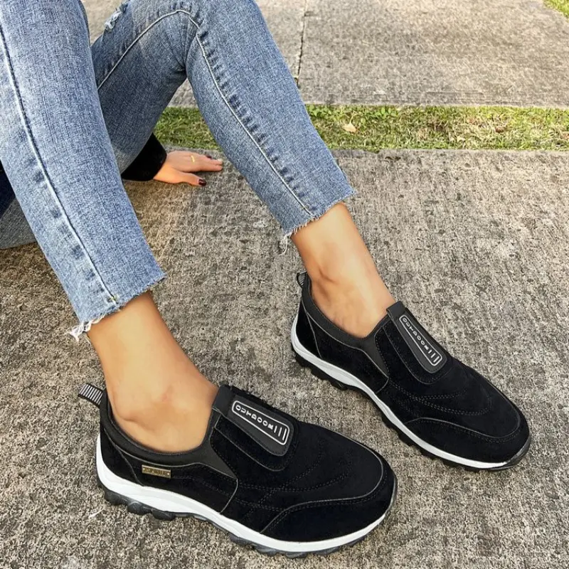 Women's Flat Sports Shoes Autumn New Round Head Deep Mouth Cloth Surface Soft Sole Non-slip Low Top Shoes