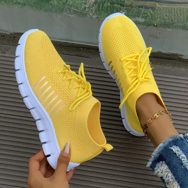 Women's Single Shoes Autumn New Round Head Deep Mouth Mesh Cloth Breathable Front Lacing Soft Sole Non-slip Sneakers