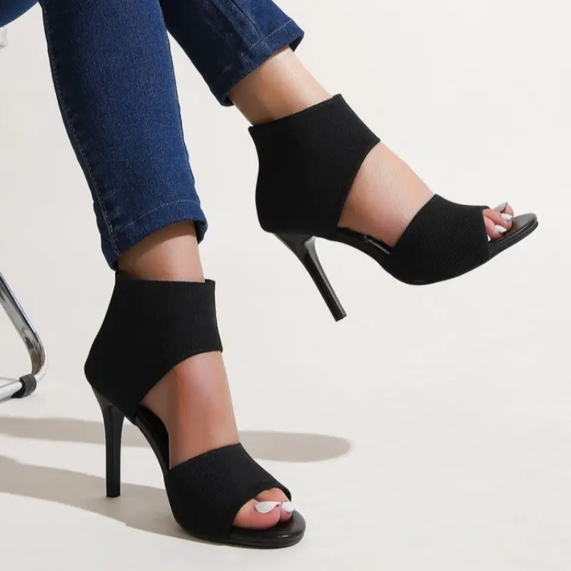 Flyweave High Heel Fish Mouth Sandals Women's Leopard Print Pointed Toe Open Toe Sexy Plus Size Fashion Shoes