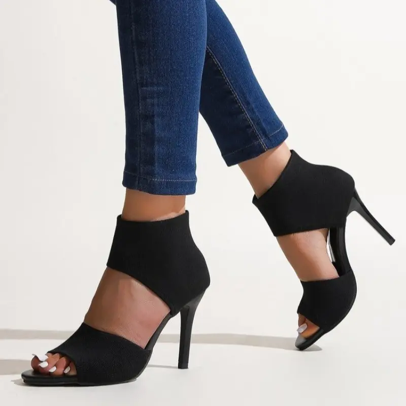 Flyweave High Heel Fish Mouth Sandals Women's Leopard Print Pointed Toe Open Toe Sexy Plus Size Fashion Shoes