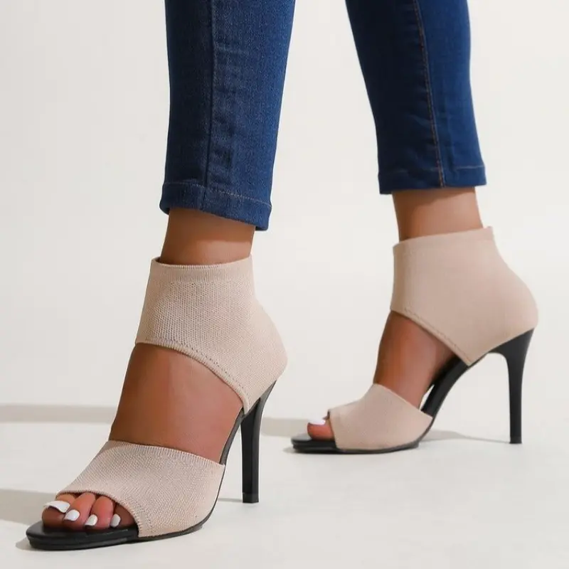 Flyweave High Heel Fish Mouth Sandals Women's Leopard Print Pointed Toe Open Toe Sexy Plus Size Fashion Shoes