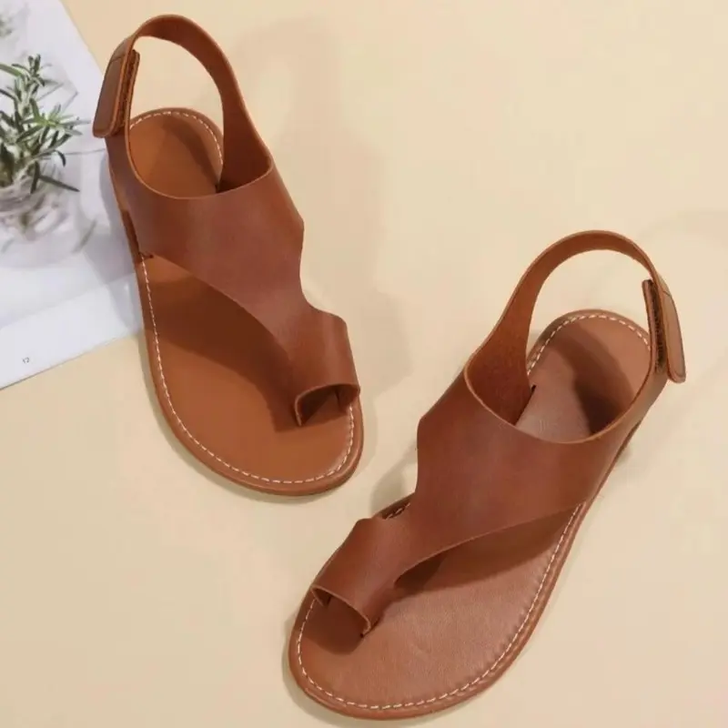 New Casual Beach Shoes Plus Size Round Toe Toe One Word Buckle Strap Soft Sole Non-slip Outdoor Flat Sandals