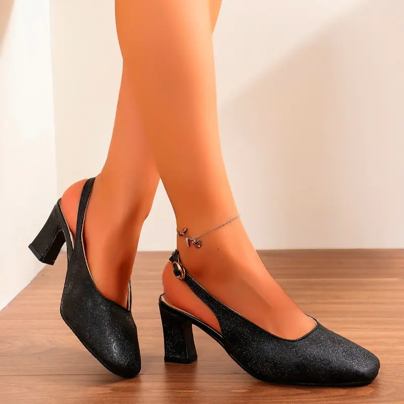 Spring New Coarse Toe Sandals Women's Fashion Square Head Shallow Mouth Anti-slip Wear-resistant High Heels