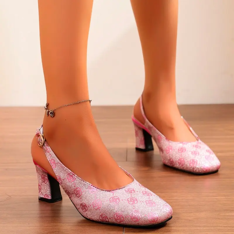 Spring New Coarse Toe Sandals Women's Fashion Square Head Shallow Mouth Anti-slip Wear-resistant High Heels