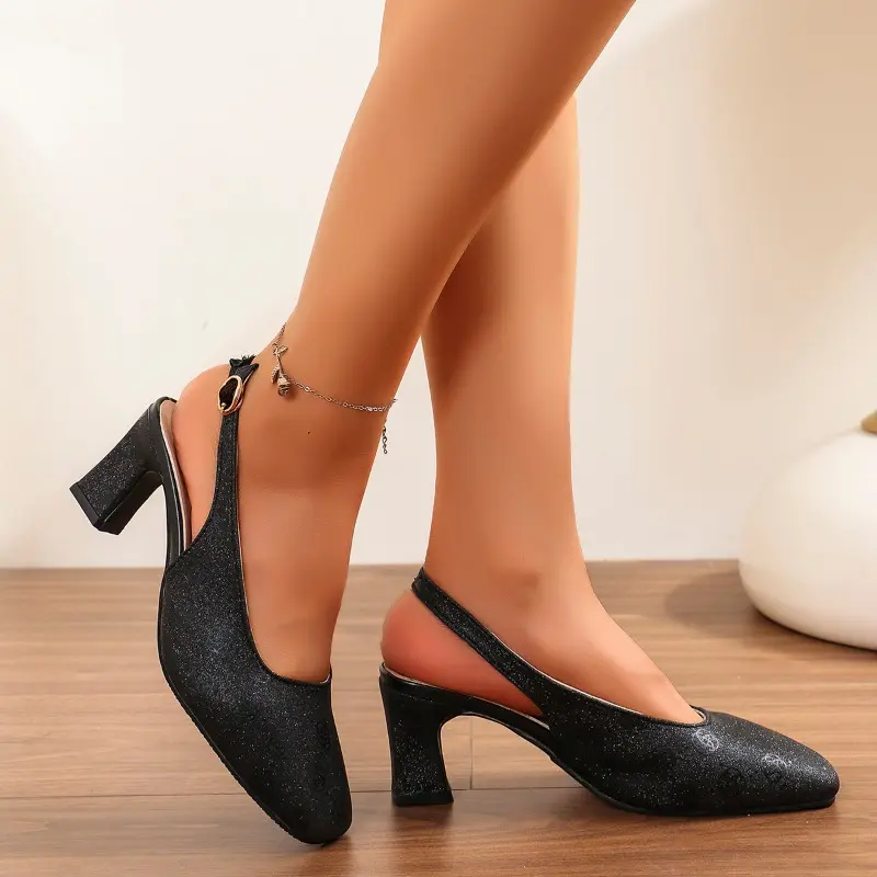 Spring New Coarse Toe Sandals Women's Fashion Square Head Shallow Mouth Anti-slip Wear-resistant High Heels