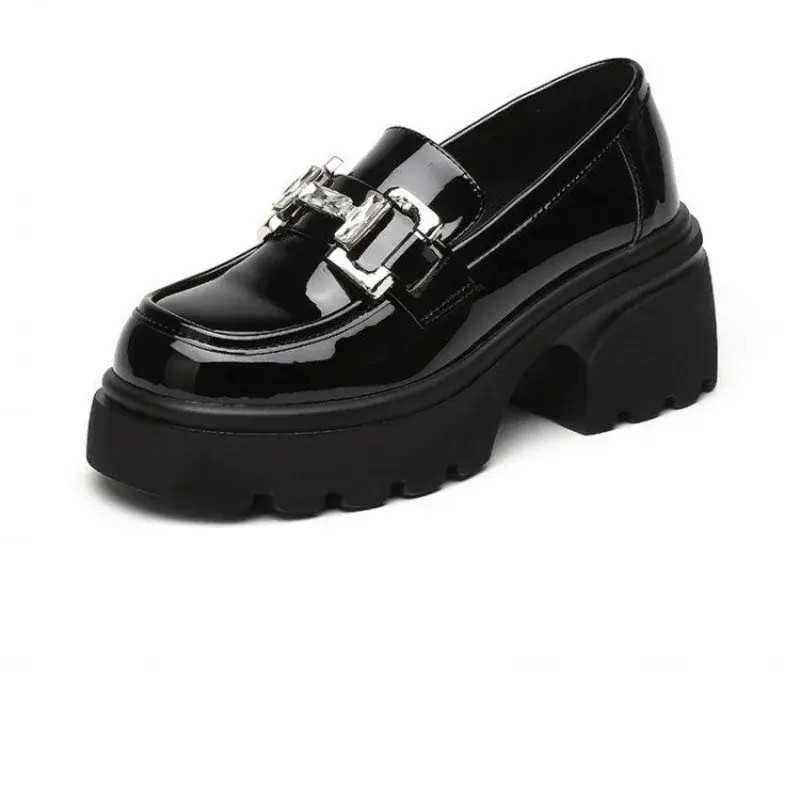 Block-heeled Loafers, New Spring and Autumn New Heightened British Style Platform Shoes, Small Leather Shoes, Black Single Shoes