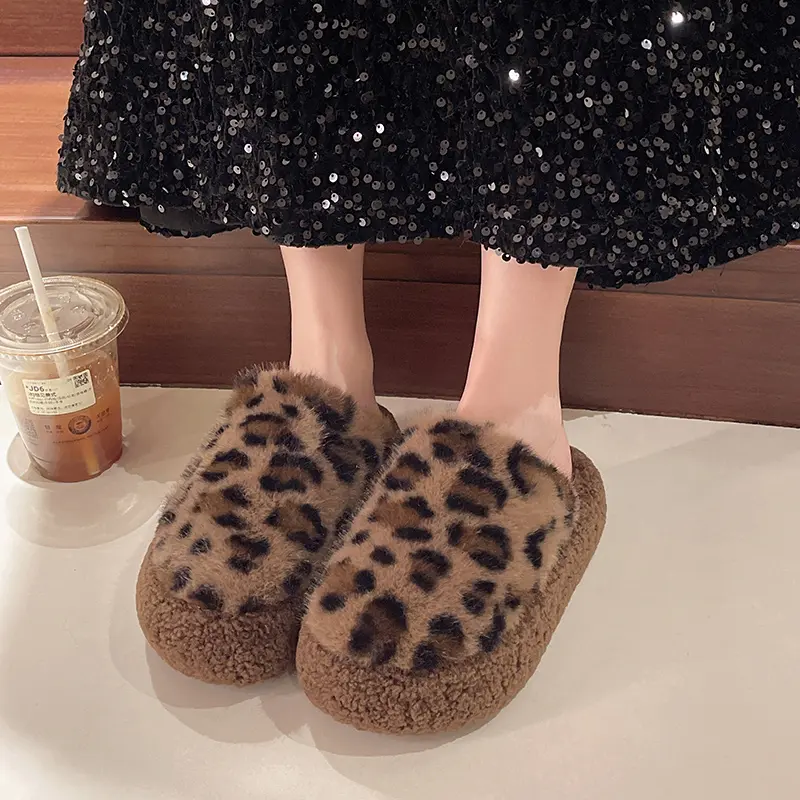 Winter New Baotou Slippers Women's Fashion Round Head Deep Mouth Suede Thick Soles Anti-slip Wear-resistant Flat Shoes