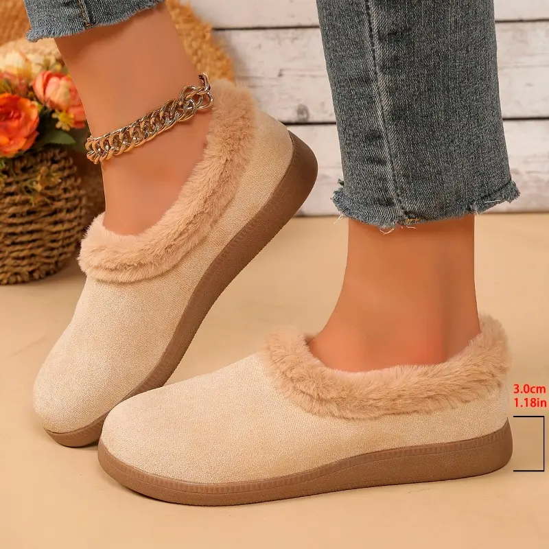 Winter New Flat Cotton Shoes Women's Round Head Deep Mouth Suede Non-slip Wear Comfortable Low Top Shoes