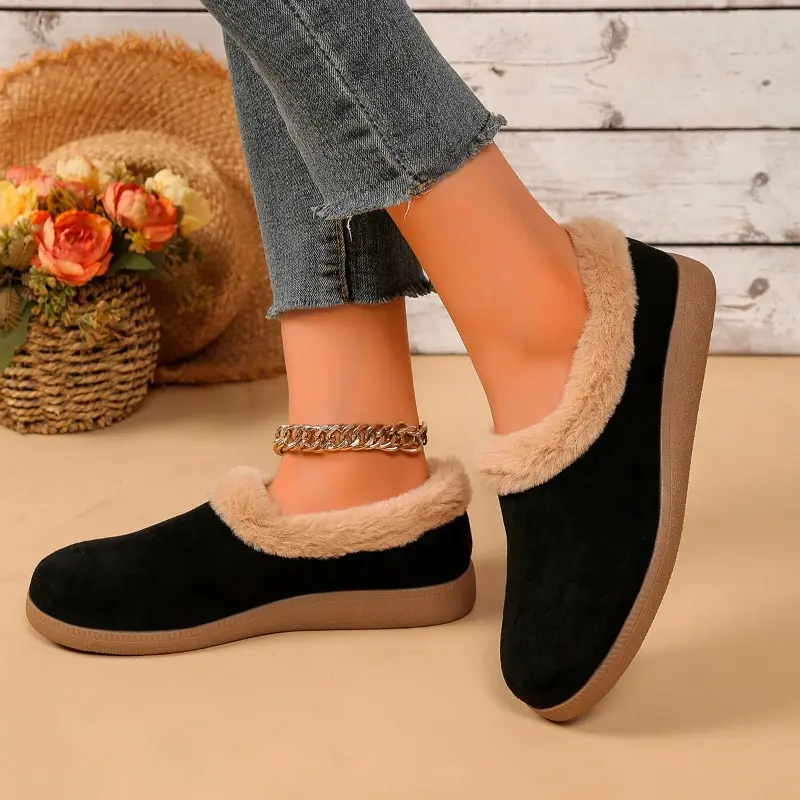 Winter New Flat Cotton Shoes Women's Round Head Deep Mouth Suede Non-slip Wear Comfortable Low Top Shoes