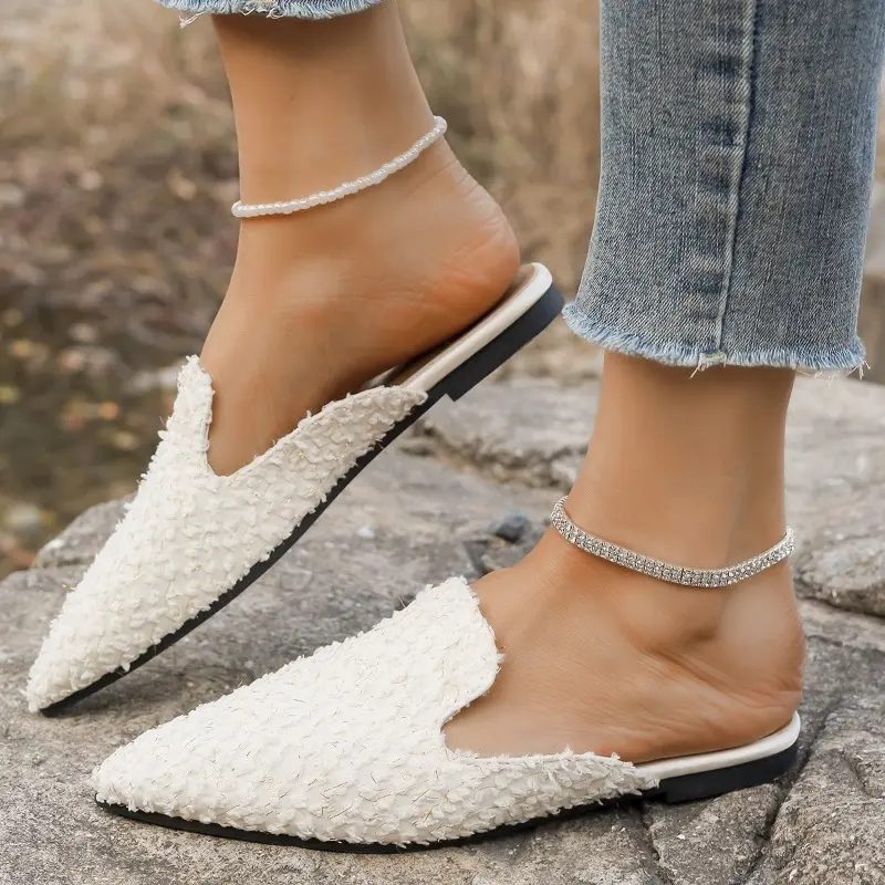 Women's Baotou Slippers Spring New Pointed Head Deep Mouth Suede Soft Sole Anti-slip Wear-resistant Flat Shoes