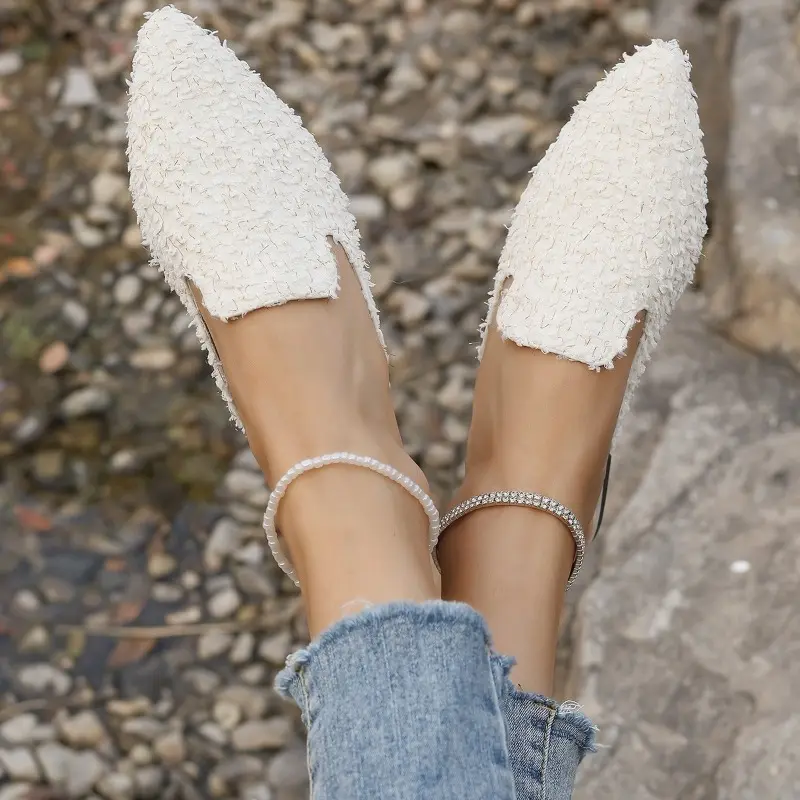 Women's Baotou Slippers Spring New Pointed Head Deep Mouth Suede Soft Sole Anti-slip Wear-resistant Flat Shoes