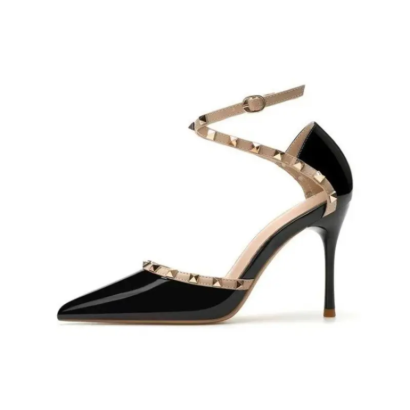 Rivet Closed Toe High Heels for Women New Style Temperament Pointed Shallow Mouth One-strap Non-slip Sexy Stiletto Sandals