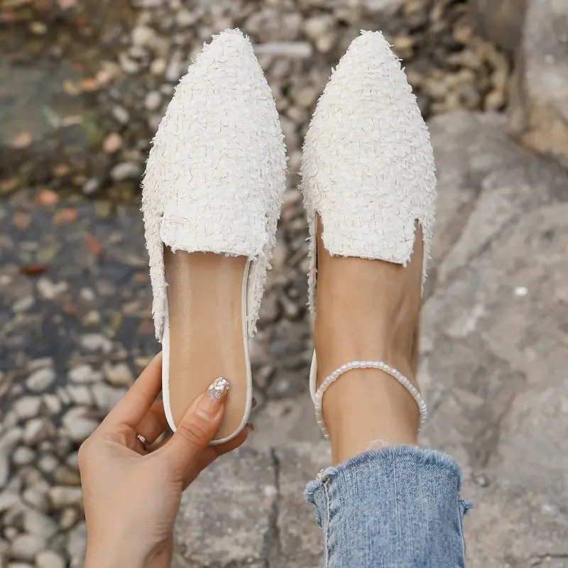 Women's Baotou Slippers Spring New Pointed Head Deep Mouth Suede Soft Sole Anti-slip Wear-resistant Flat Shoes