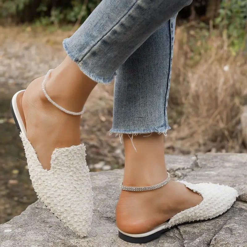 Women's Baotou Slippers Spring New Pointed Head Deep Mouth Suede Soft Sole Anti-slip Wear-resistant Flat Shoes