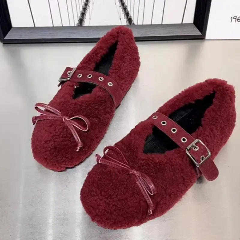 Women's Flat Shoes Winter New Round Head Shallow Mouth Butterfly Knot Soft Sole Anti-slip Wear-resistant Low-top Shoes