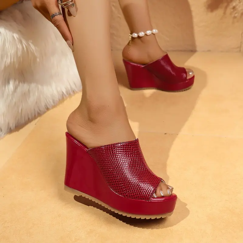 Super High Heel Slippers Summer New Round Head Open Toe Waterproof Platform Anti-slip Wear-resistant Slope Heel Sandals