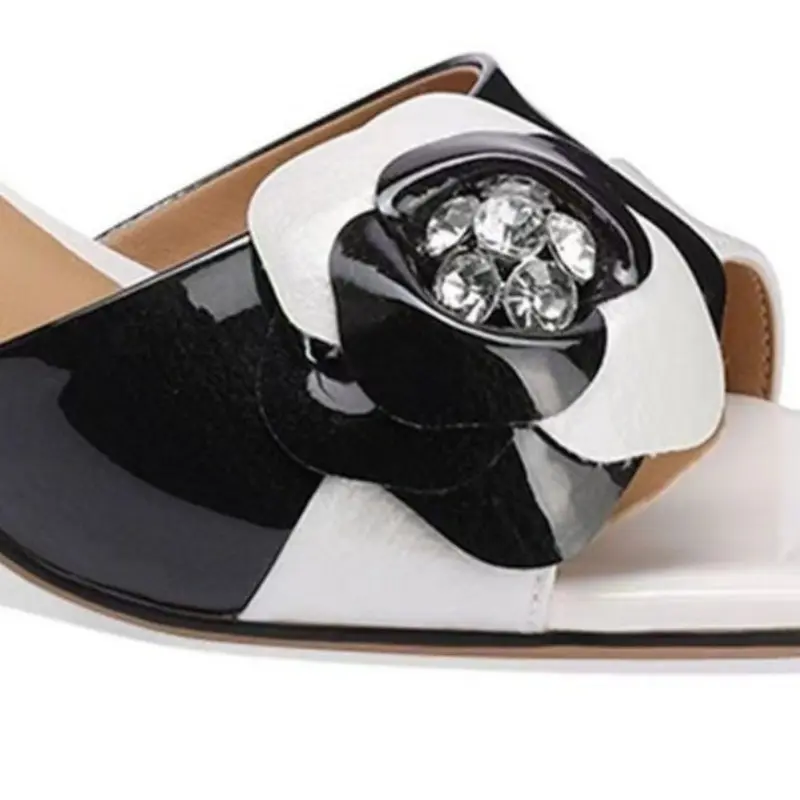 Crystal Square Heel Sandals Summer New Round Head Open Toe Color Flower Line with Anti-slip Wear-resistant Heel Shoes