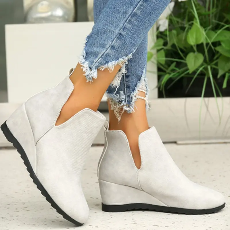 Women's Fashion Slope Heel Cotton Boots Winter New Round Head Sleeve Anti-slip Wear-resistant Short Boots