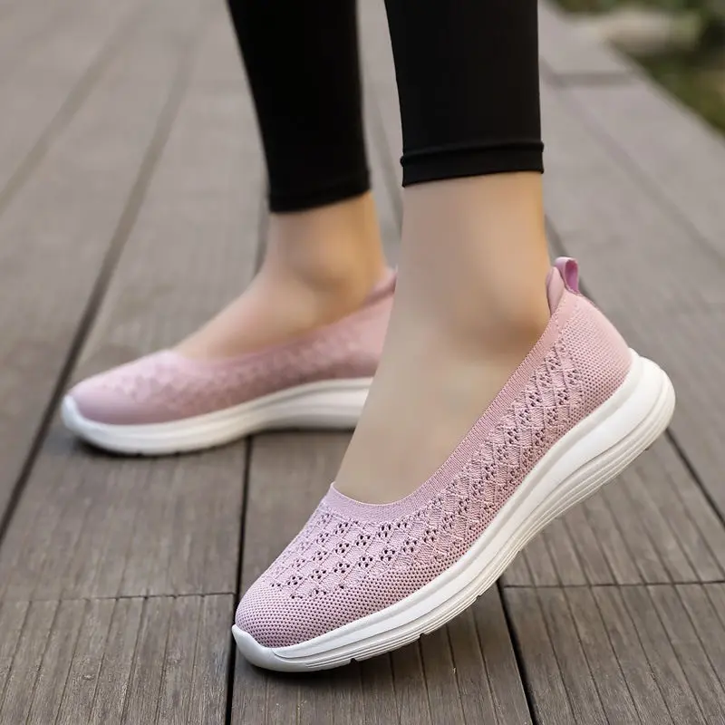 Women's Summer Mesh Breathable Shallow Mouth Slip Soft Sole Non-slip Light Single Shoes Round Toe Flat Cloth Shoes
