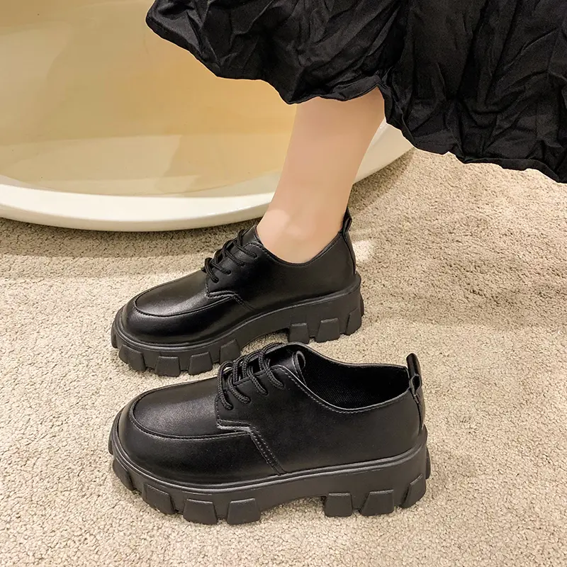 Women's New Autumn Thick Heel Shoes Round Head Front Strap Thick Sole Anti-slip Wear-resistant Low-top Shoes