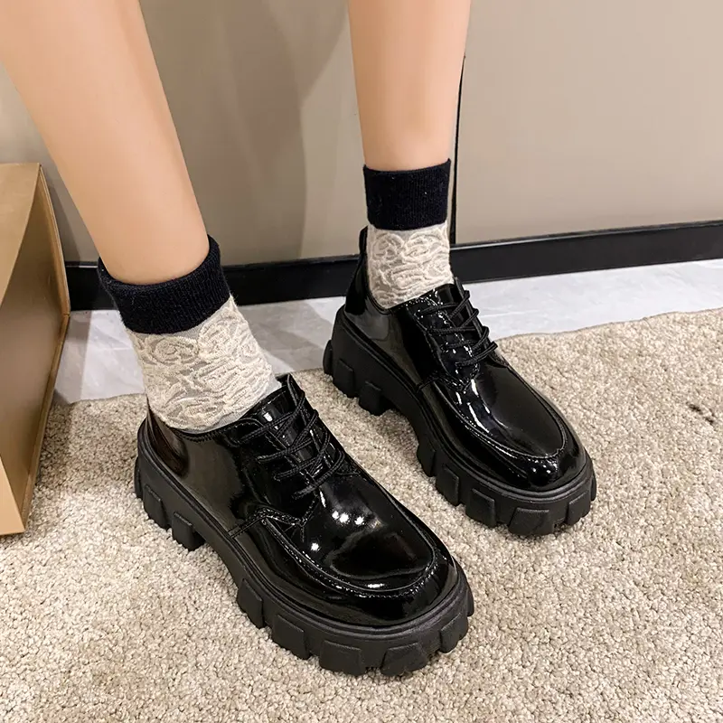Women's New Autumn Thick Heel Shoes Round Head Front Strap Thick Sole Anti-slip Wear-resistant Low-top Shoes