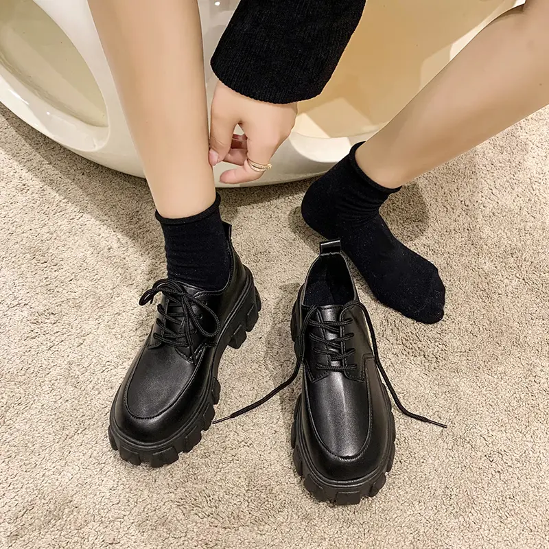 Women's New Autumn Thick Heel Shoes Round Head Front Strap Thick Sole Anti-slip Wear-resistant Low-top Shoes