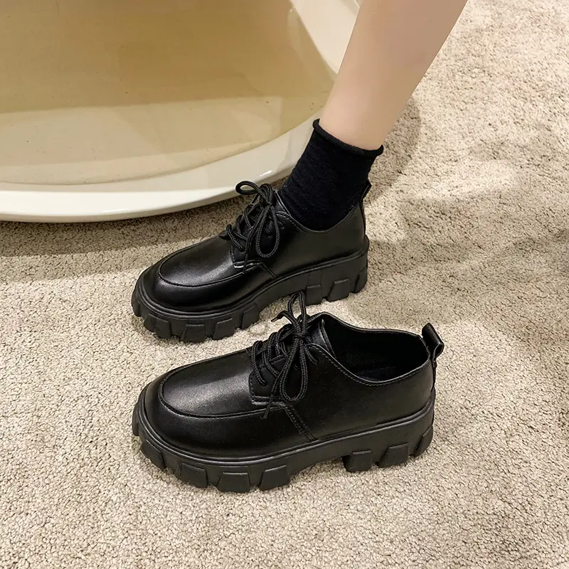 Women's New Autumn Thick Heel Shoes Round Head Front Strap Thick Sole Anti-slip Wear-resistant Low-top Shoes