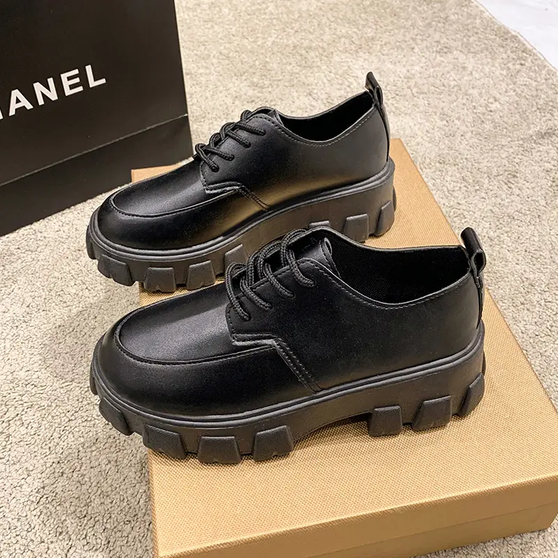 Women's New Autumn Thick Heel Shoes Round Head Front Strap Thick Sole Anti-slip Wear-resistant Low-top Shoes