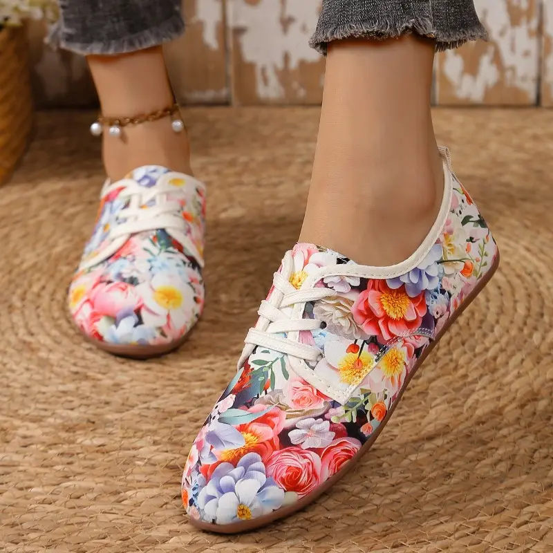Women's Fashion Flat Shoes Spring New Round Head Deep Mouth Before Lacing Soft Sole Anti-slip Wear-resistant Single Shoes