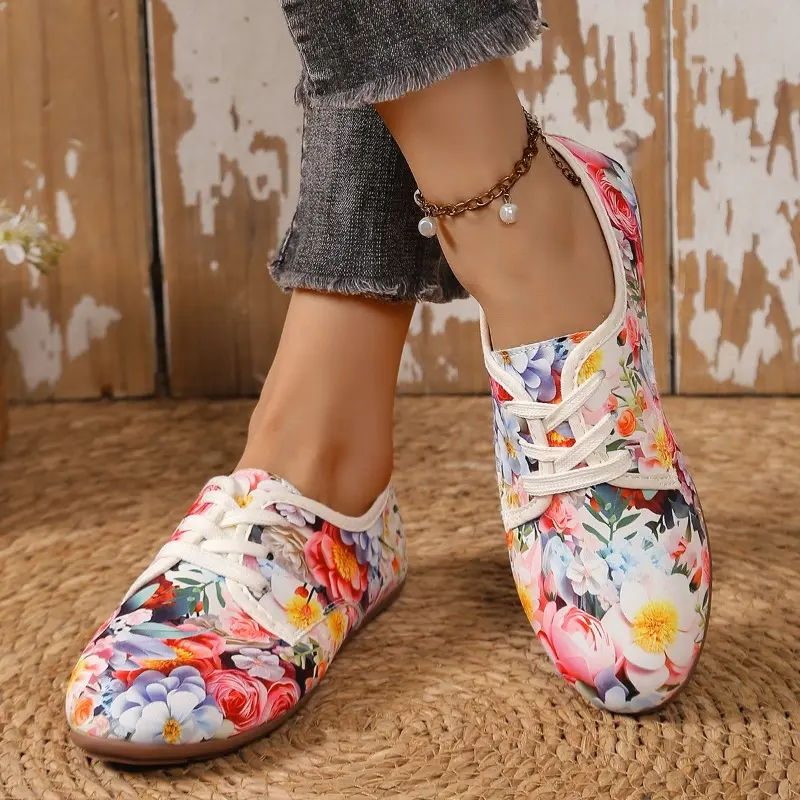 Women's Fashion Flat Shoes Spring New Round Head Deep Mouth Before Lacing Soft Sole Anti-slip Wear-resistant Single Shoes