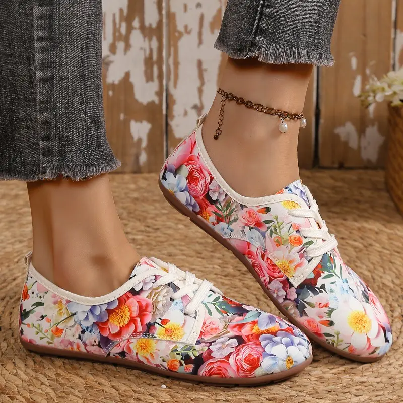 Women's Fashion Flat Shoes Spring New Round Head Deep Mouth Before Lacing Soft Sole Anti-slip Wear-resistant Single Shoes