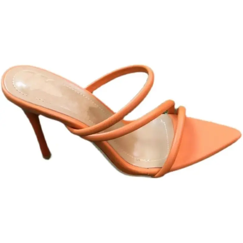 Plus Size High Heel Sandals Women Pointed Toe Open Toe One Strap Sexy Slim Heel Anti-Slip Wear-Resistant Cool Mopping