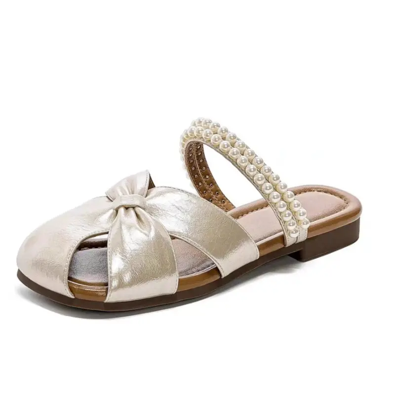 Pearl Fashion Baotou Slippers Women's Outside Wear 2025 Summer New Flat Soft-sole Temperament Slip-on Slippers