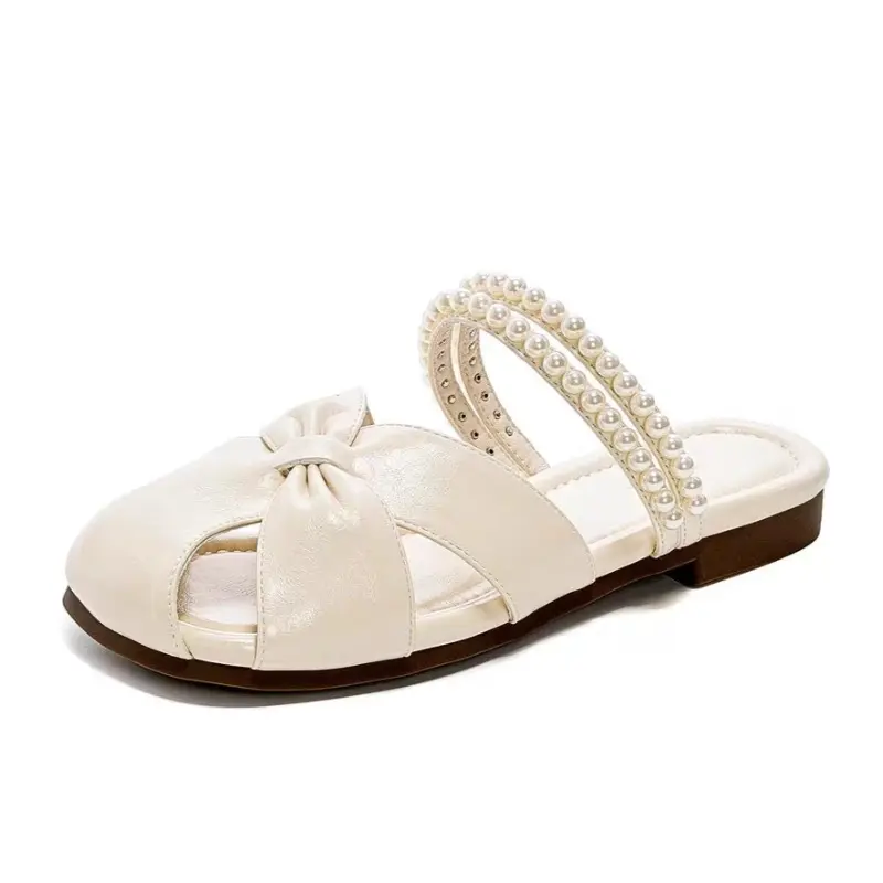Pearl Fashion Baotou Slippers Women's Outside Wear 2025 Summer New Flat Soft-sole Temperament Slip-on Slippers