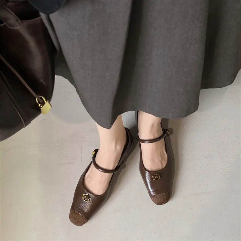Women's New Autumn Flat Shoes Fashion Square Head Shallow Mouth Suede Anti-slip Wear-resistant Low-top Shoes