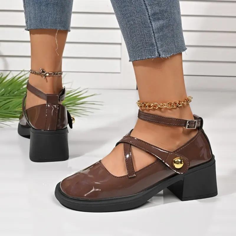 Autumn New Thick Heel Shoes Women's Fashion Round Head Shallow Mouth Thick Sole Non-slip High Heels