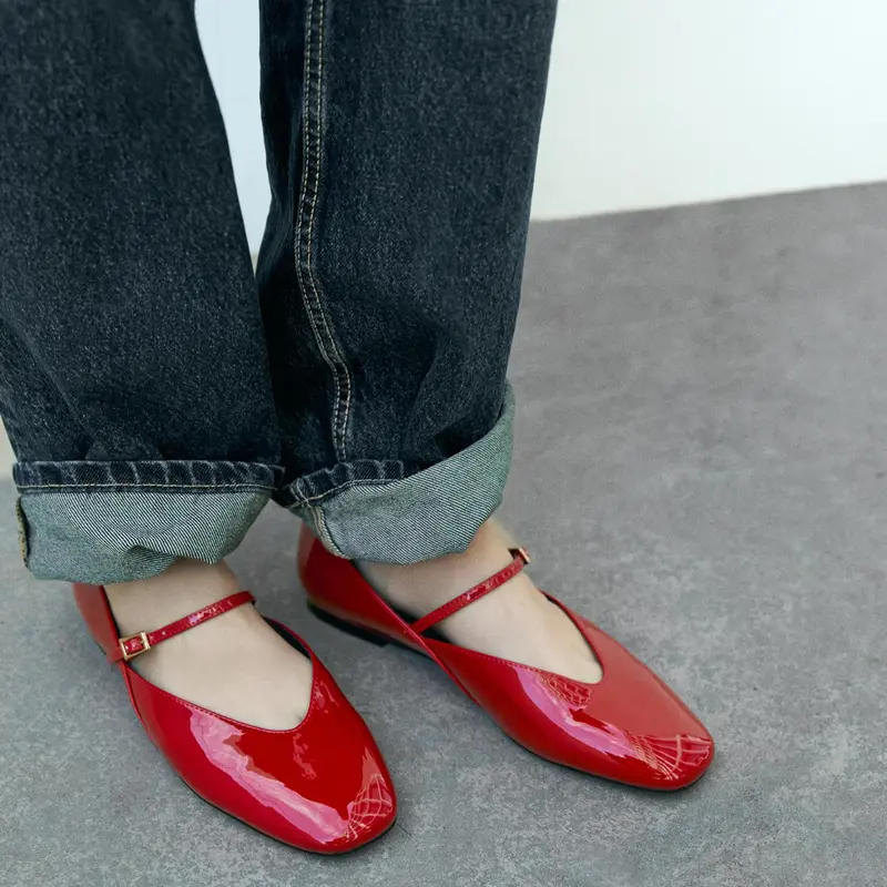 Women's Fashion Flat Shoes Spring New Square Head Shallow Mouth Word with Soft Sole Anti-slip Wear-resistant Single Shoes