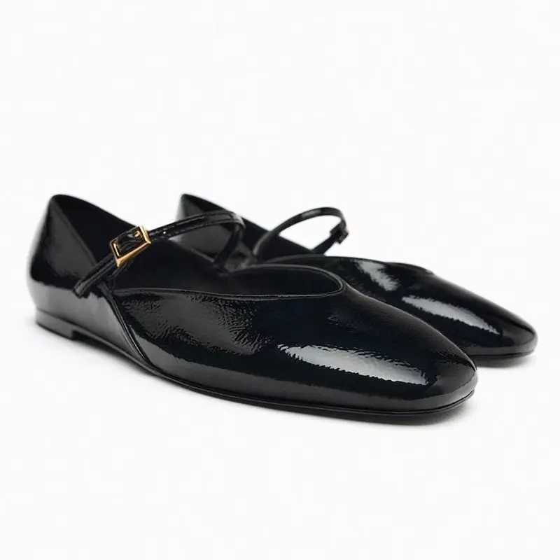 Women's Fashion Flat Shoes Spring New Square Head Shallow Mouth Word with Soft Sole Anti-slip Wear-resistant Single Shoes