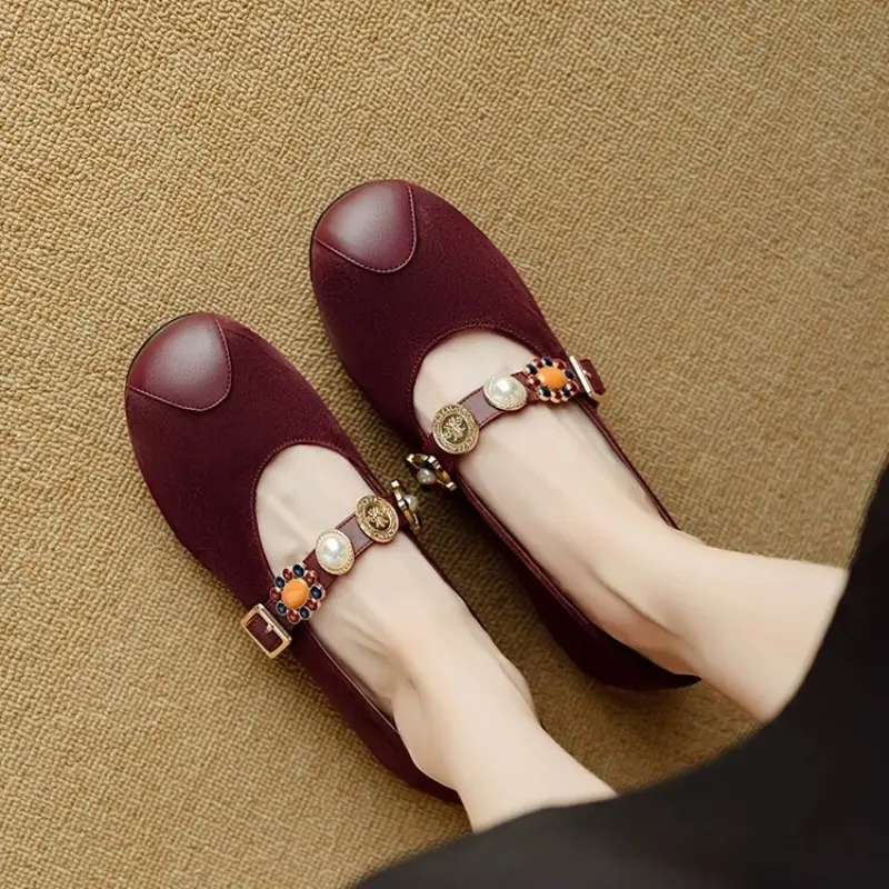 Autumn New Flat Single Shoes Women's Fashion Round Head Shallow Mouth Soft Sole Anti-slip Wear-resistant Low-top Shoes