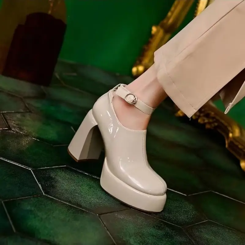 Women's Fashion Thick Sole Single Shoes Autumn New Round Head Deep Mouth Word with Temperament High Heels