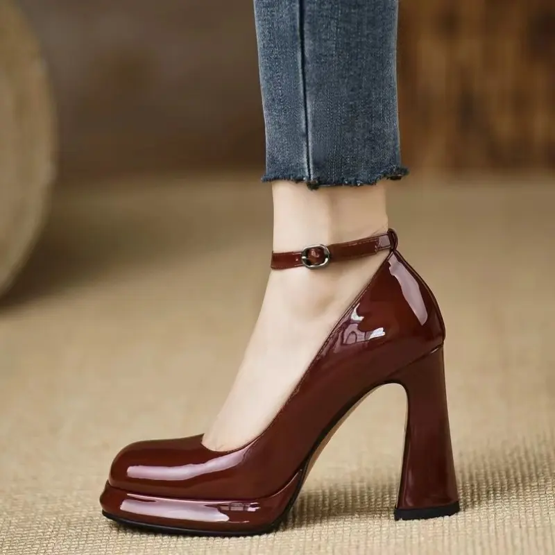 Mary Jane Waterproof Platform High Heels Women's Summer New Square Head Shallow Mouth Thick Heel Shoes