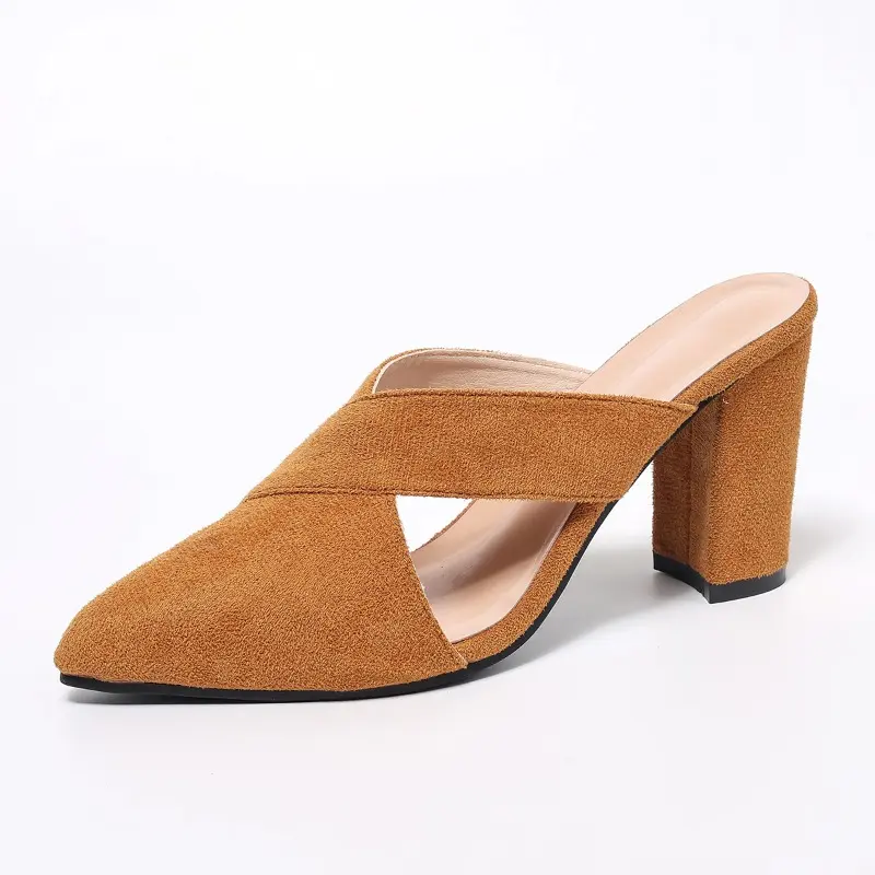Women's fashion Baotou slippers autumn new pointed head deep hollow suede anti-slip wear-resistant high heels