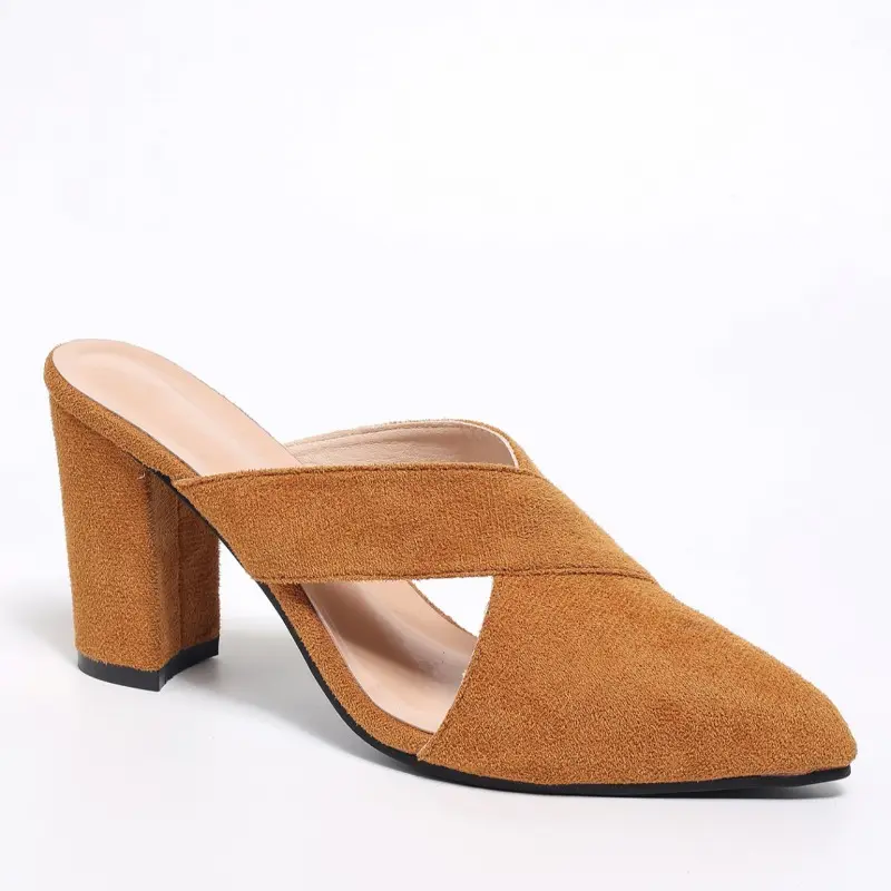 Women's fashion Baotou slippers autumn new pointed head deep hollow suede anti-slip wear-resistant high heels