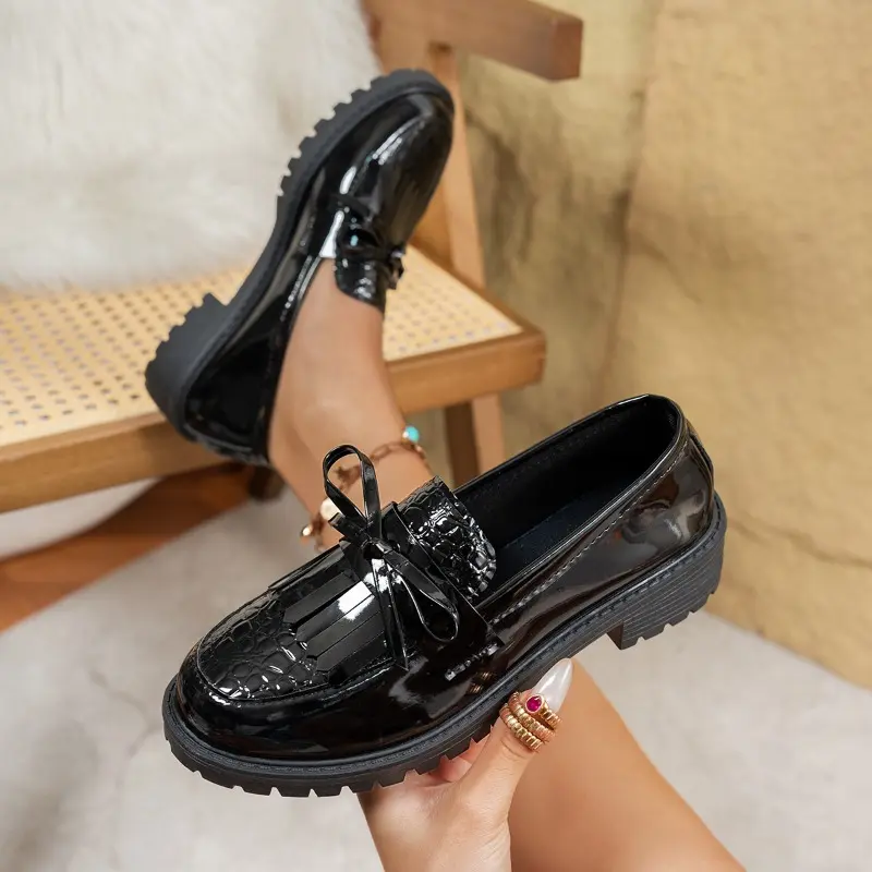 Women's Thick Sole Single Shoes Autumn New Round Head Deep Mouth Butterfly Knot Anti-slip Wear-resistant Thick Heel Shoes