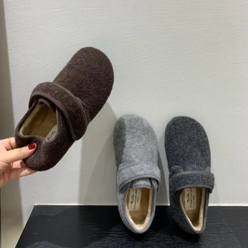 Women's Fashion Flat Shoes Autumn New Round Head Shallow Mouth Suede Soft Sole Anti-slip Wear-resistant Cotton Shoes