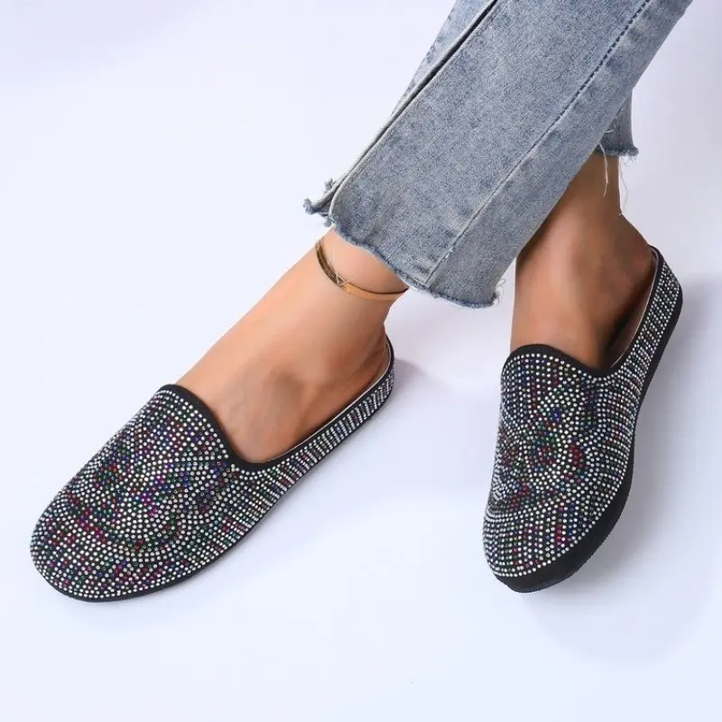 Colorful Full Diamond Baotou Slippers Summer New Round Toe Deep Mouth Soft Sole Non-slip Wear-resistant Flat Shoes